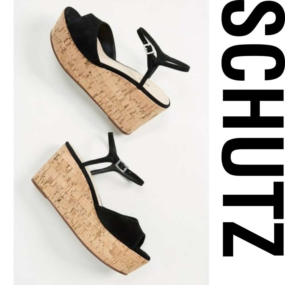 Schutz Women's Heloise Wedge Sandal, Black, Size 9.5 M US - Picture 2 of 4